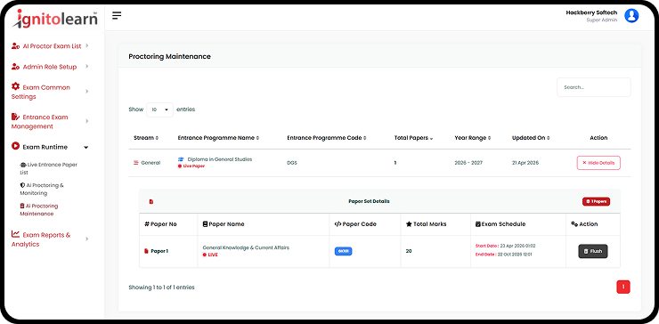 AI proctoring behaviour monitoring dashboard